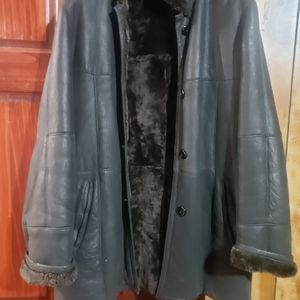 Shearling leather coat with hood